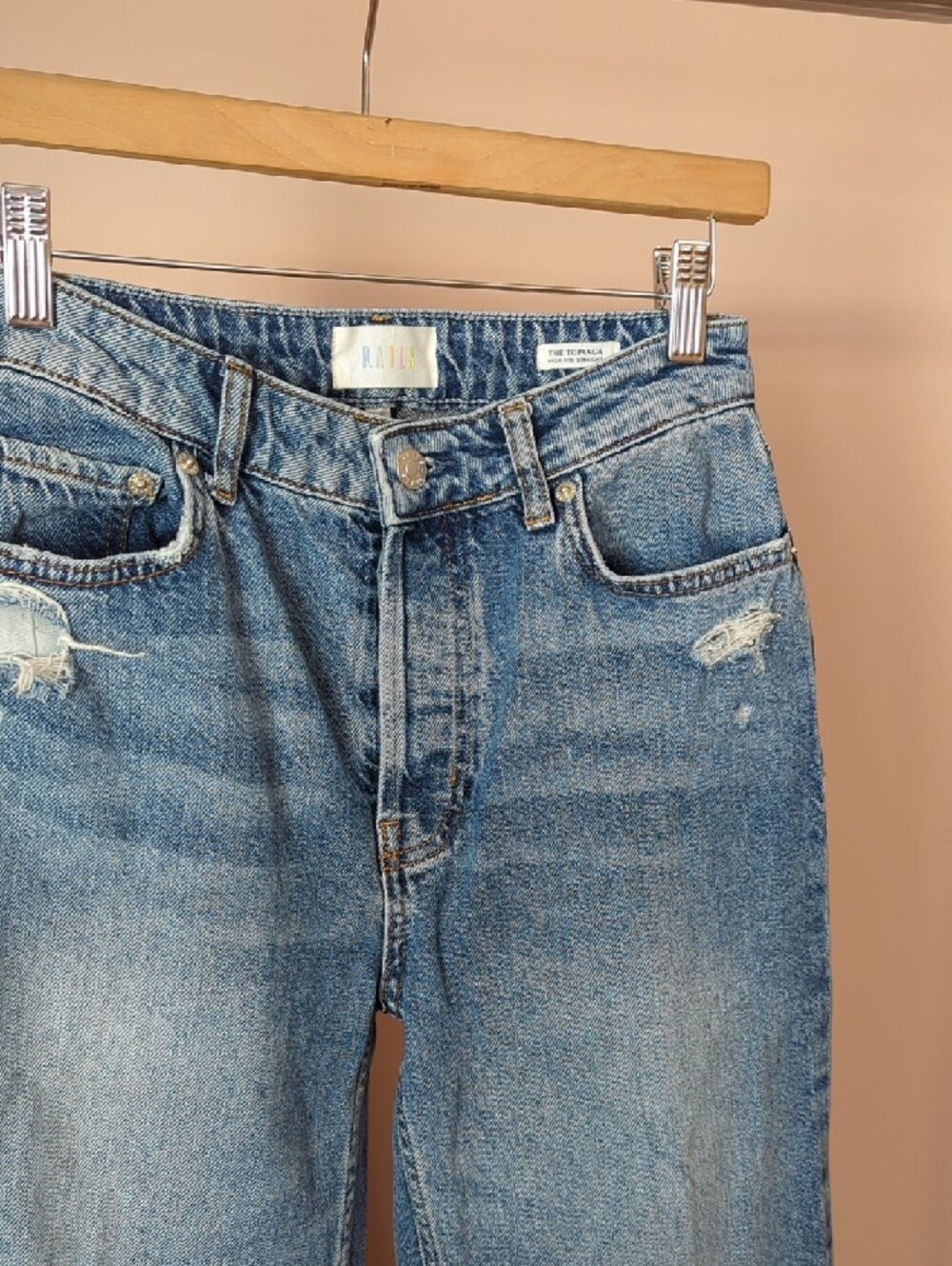 Rails Blue Straight Distressed High Rise Jeans - Picture 2 of 5